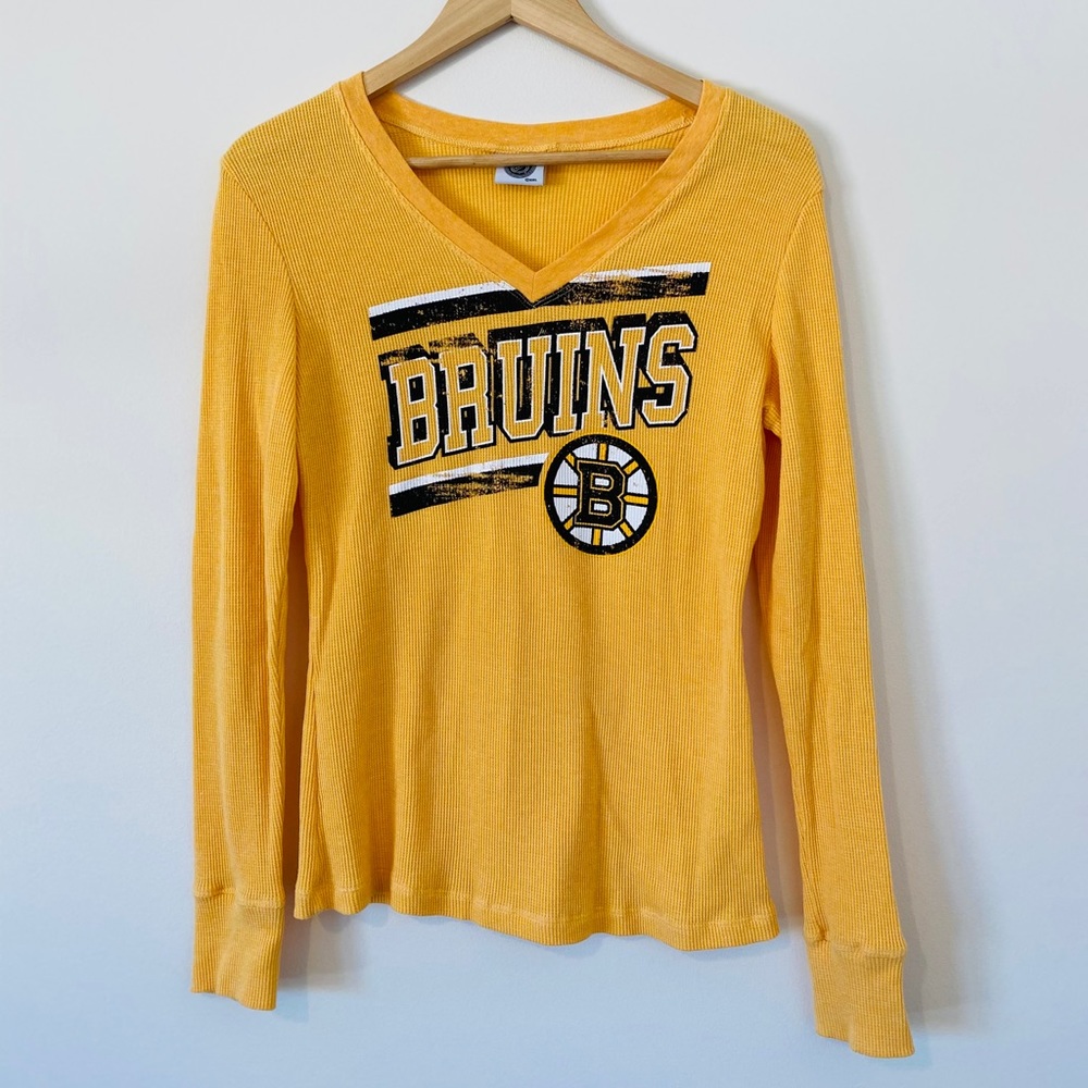 Boston Bruins V-neck, L-omg-sleeve Waffle Top Med